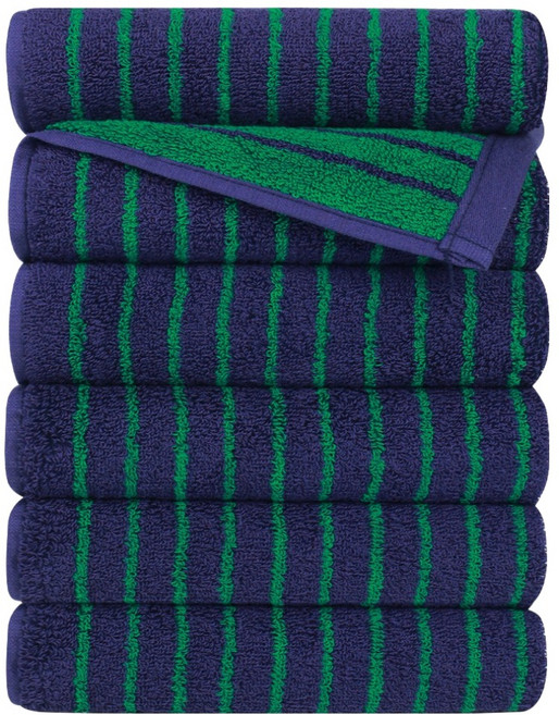 송월타올 컬러릭 스트라이프 호텔수건 180g 30수 코마사, 슬림 그린, 6개