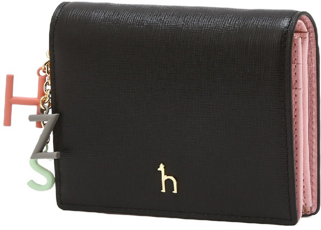 헤지스 가죽 골드퍼피 로고 레터링장식 2단 반지갑