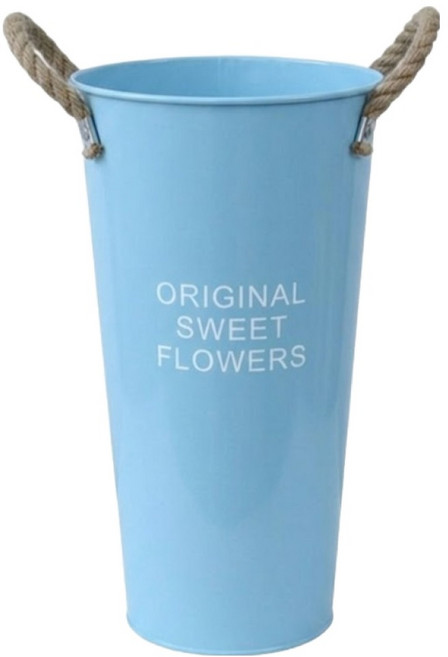 EVE SELLER 레트로 빈티지 철제 화병, 블루(화병), 우드(핸들)