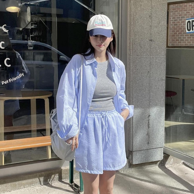 린다샵 실바토 스트라이프 밴딩 반바지 + 셔츠 세트 cpset3917k62