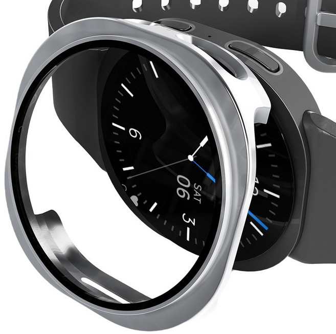 아이엠듀 스마트워치 강화유리 풀커버 하이브리드 케이스, 스틸실버, 1개