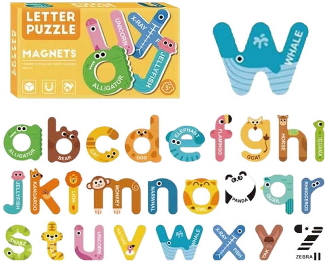 조이키즈 큐티 두조각 자석퍼즐 유아자석퍼즐 26p 세트, 1세트, 알파벳(소문자)