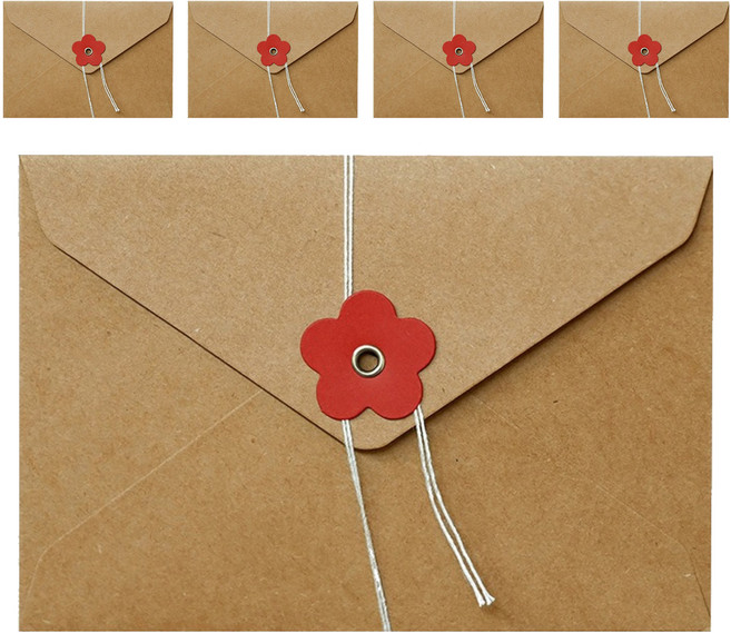 그리뉴얼 고급 크라프트지 레트로 편지 봉투, 베이지 플라워, 5개