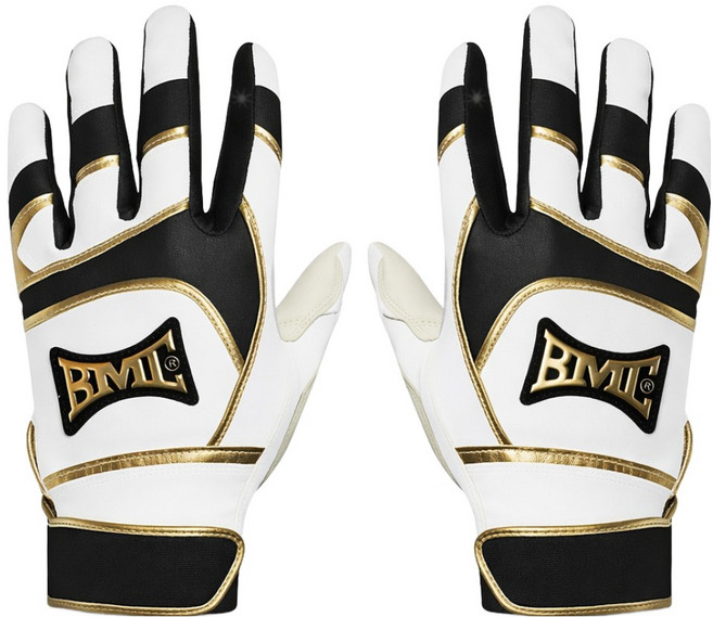 BMC BASEBALL MEMBERS CLUB Pro Snow Edition 打擊手套 雙手穿戴組 BMC-LE264, 白色 + 黑色 + 象牙白, 1套
