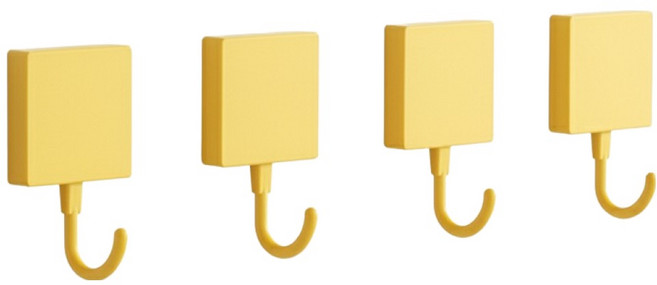 마켓피아 벽걸이 접착식 고리 다용도 걸이 후크 스퀘어, 옐로우, 4개