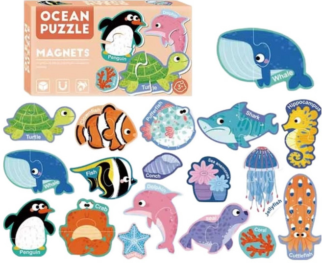 조이키즈 큐티 두조각 자석퍼즐 유아자석퍼즐 30p 세트, 1세트, 바다동물