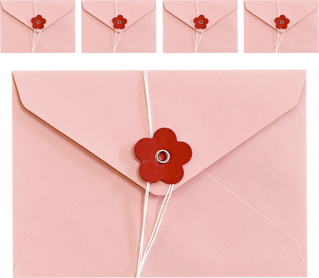 그리뉴얼 고급 크라프트지 레트로 편지 봉투, 핑크 플라워, 5개