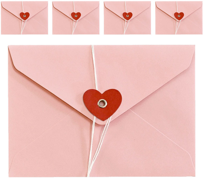 그리뉴얼 고급 크라프트지 레트로 편지 봉투, 핑크 하트, 5개