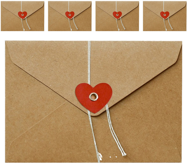 그리뉴얼 고급 크라프트지 레트로 편지 봉투, 베이지 하트, 5개