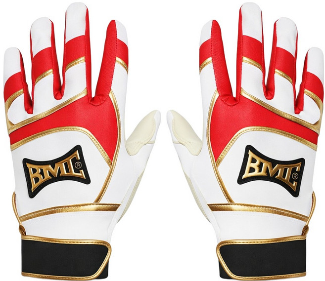 BMC BASEBALL MEMBERS CLUB Pro Snow Edition 打擊手套 雙手穿戴組 BMC-LE265, 白色 + 紅色 + 象牙白, 1個