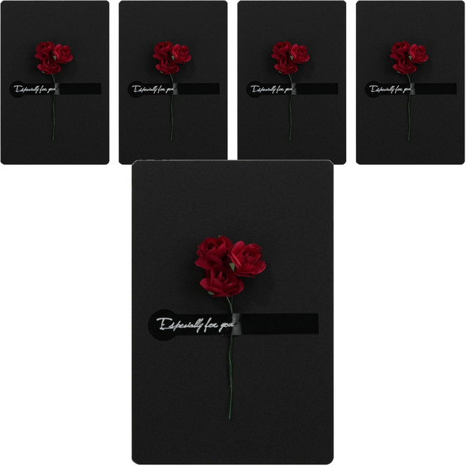 그리뉴얼 플라워 접이식 미니 편지지, 블랙 3, 5개