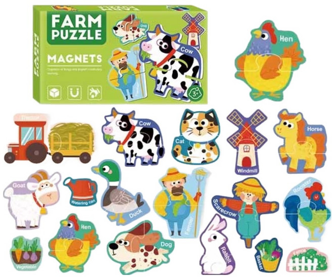 조이키즈 큐티 두조각 자석퍼즐 유아자석퍼즐 30p 세트, 1세트, 농장 퍼즐