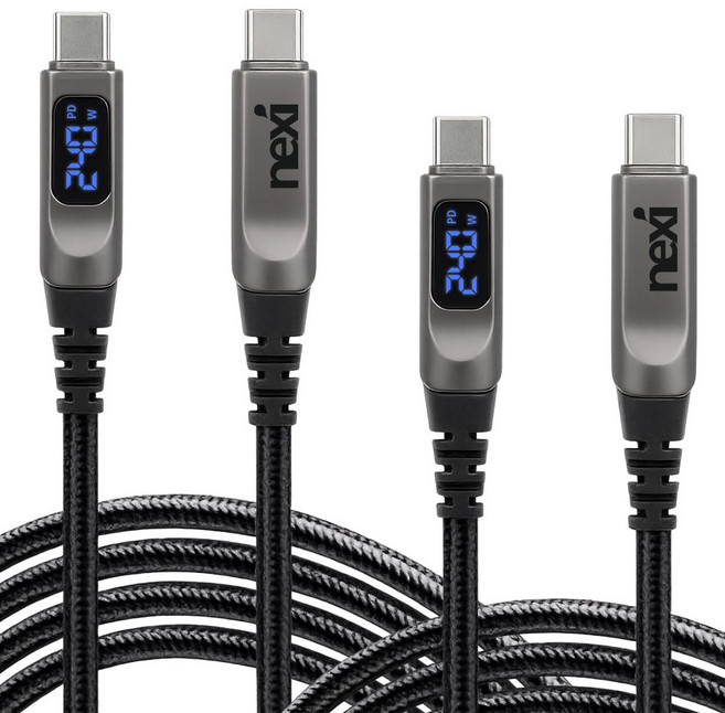 넥시 C타입 240W 전력표시 초고속 충전 케이블 NX-PD240W-D, 1.2m, 블랙, 2개