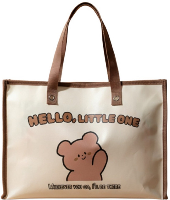 에브리굿 귀여운 캐릭터 타포린 지퍼 가방, 브라운, 1개