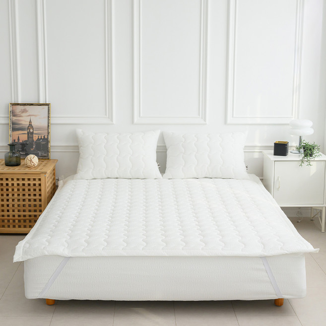 아이닉스 항균 탈취 시어서커 써니 냉감 붙지않는 누빔 침대패드, 화이트