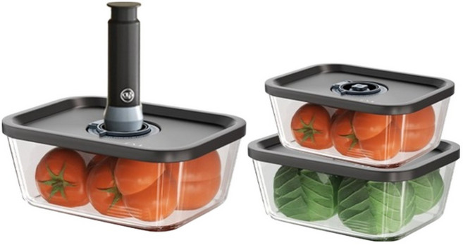 오라플 에어블록 유리 진공 밀폐용기 3종, 1개, 밀폐용기 3종 + 수동 진공펌프