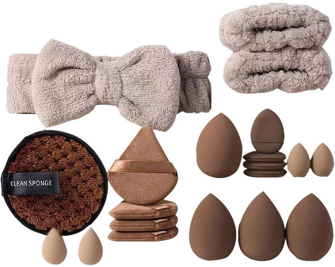 뉴토피아 부드러운 스펀지 퍼프 메이크업 도구 20종 세트, 1세트, 브라운
