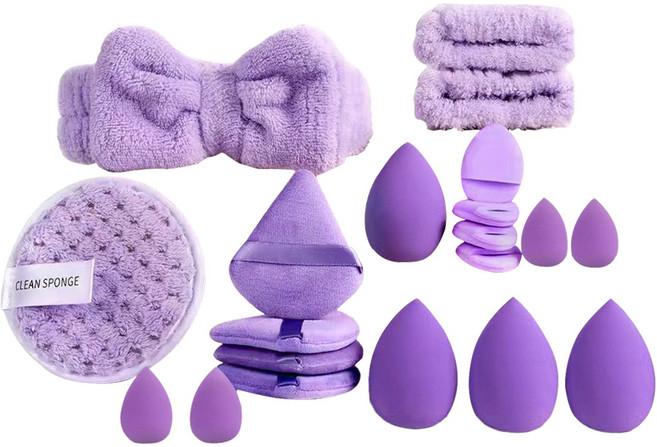 뉴토피아 부드러운 스펀지 퍼프 메이크업 도구 20종 세트, 1세트, 퍼플