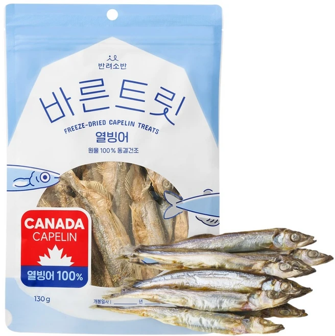 반려소반 반려동물 바른트릿 동결건조 열빙어 간식, 1개, 130g - 쿠팡