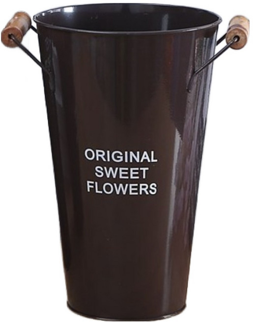 EVE SELLER 레트로 빈티지 우드 핸들 철제 화병, 브라운