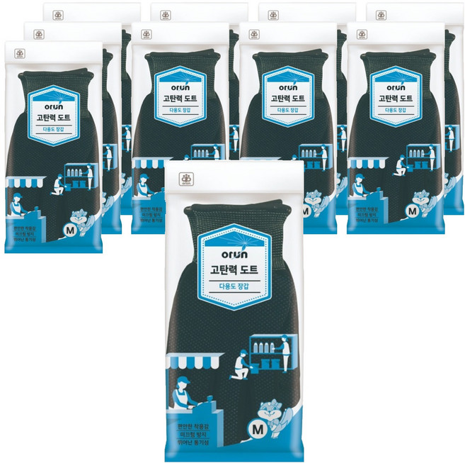 오런 고탄력도트 장갑 M, 검정색, 10개