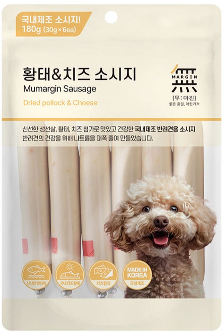 바우와우 무마진 강아지 소시지 부드러운 간식 6p, 1개, 180g, 혼합맛(황태/치즈)