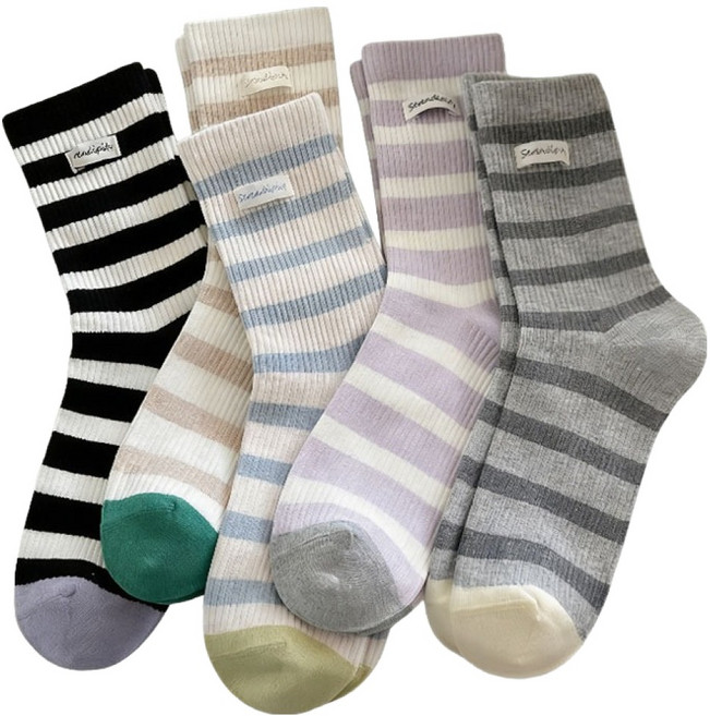 라라데이 여성용 파스텔골지 양말 5족 세트