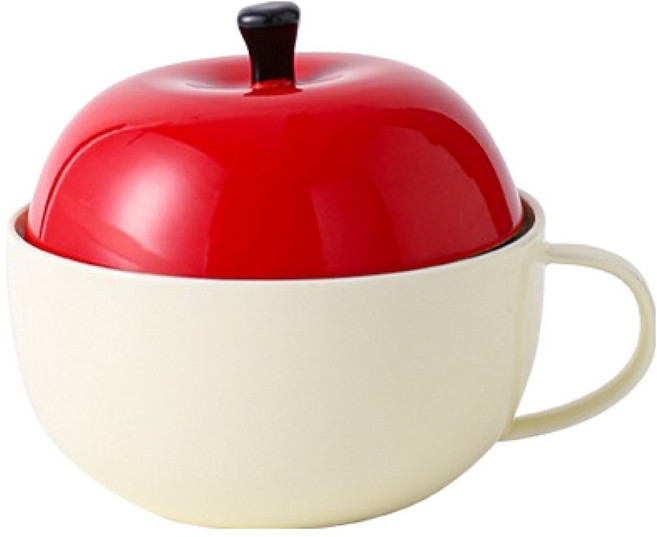 프렌치마르스 사과모양 세라믹 홈카페 뚜껑 라면그릇 MMM3709, 크림, 1개