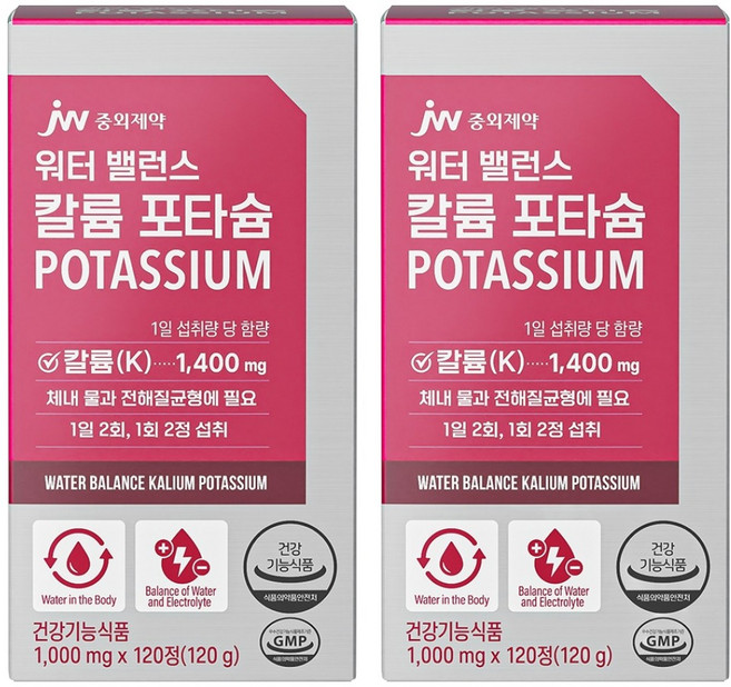 JW중외제약 워터 밸런스 칼륨 포타슘, 120정, 2개