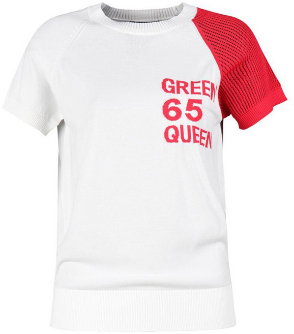 GreenQueen 女款 Lux Golf 撞色網眼袖拉克蘭短袖高爾夫針織衫 GQ25M622W