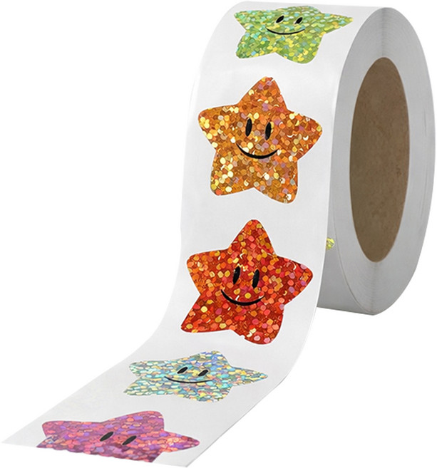 살림온 스마일 홀로그램 별 롤 스티커 1000p, 1개, 혼합색상