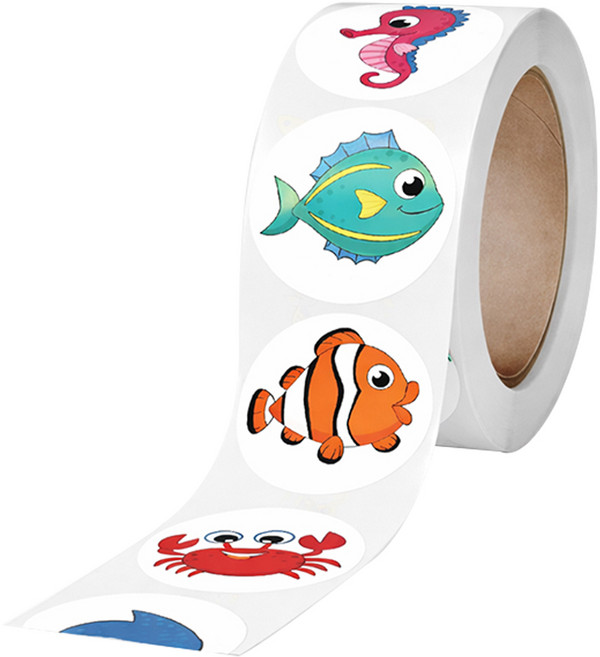 살림온 바다 생물 캐릭터 롤 스티커 1000p, 1개, 혼합색상