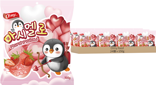 O my food 歐邁福 愛心棉花糖 草莓口味, 150g, 24個