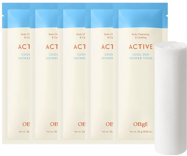 오브제 액티브 쿨 데오 샤워 티슈, 24g, 5개