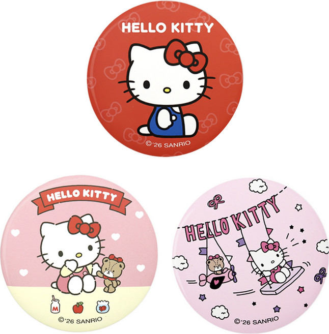 산리오 헬로키티 버튼 거울 3종 세트, 혼합색상, 1세트