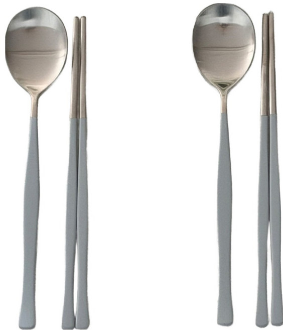 니코트 국산 샤틴 컬러 수저 2인세트, 라이트그레이, 숟가락 + 젓가락, 1세트