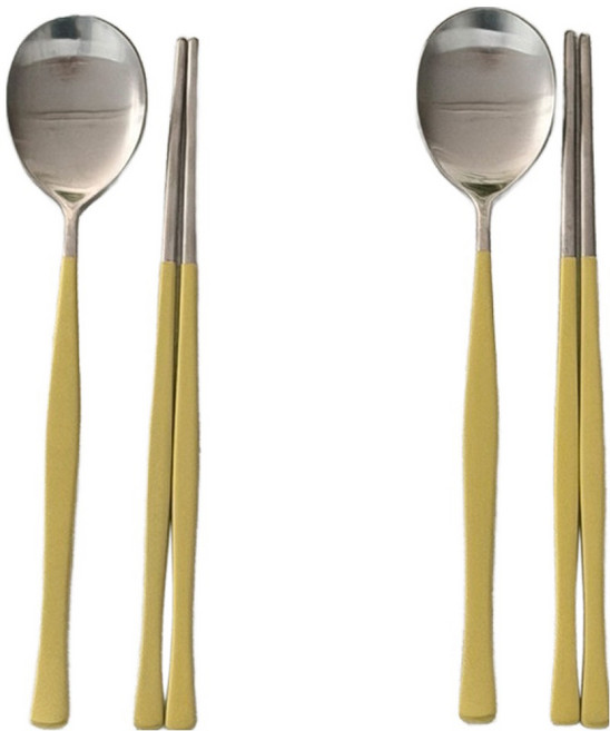니코트 국산 샤틴 컬러 수저 2인세트, 레몬옐로, 숟가락 + 젓가락, 1세트
