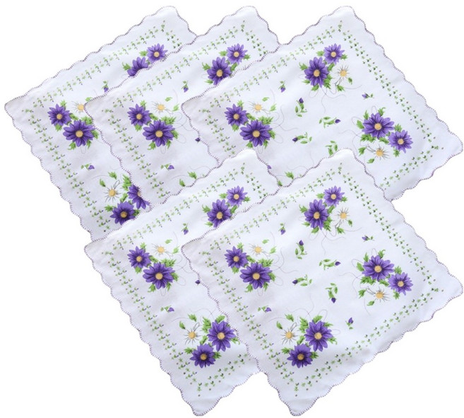 디멜디 여성용 꽃자수 휴대용 선물 손수건 5p