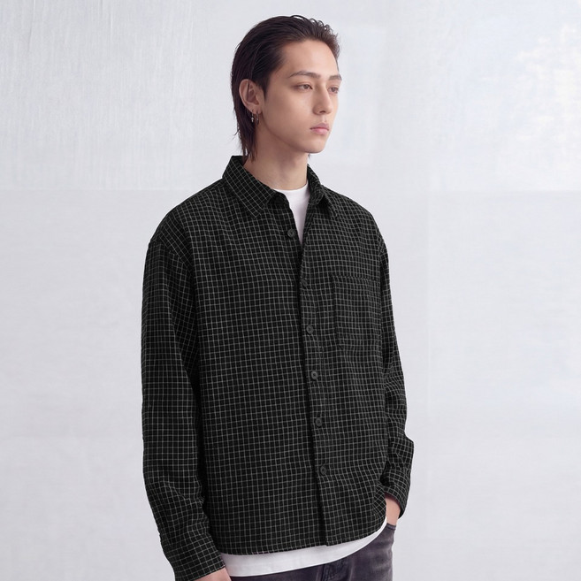 세인트페인 남녀공용 크롭 스몰 면 체크 셔츠