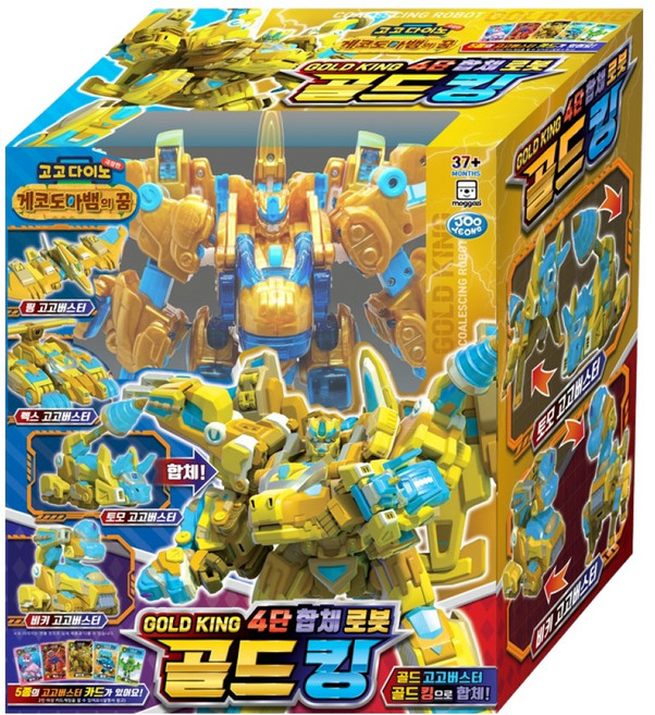 JOOYEONG GOGO恐龍 4段合體 黃金王 機器人玩具 網紋壁虎之夢 劇場版, 1個