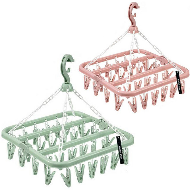 마켓플랜 파스텔 접이식 양말 건조대 2종 세트, 핑크, 그린