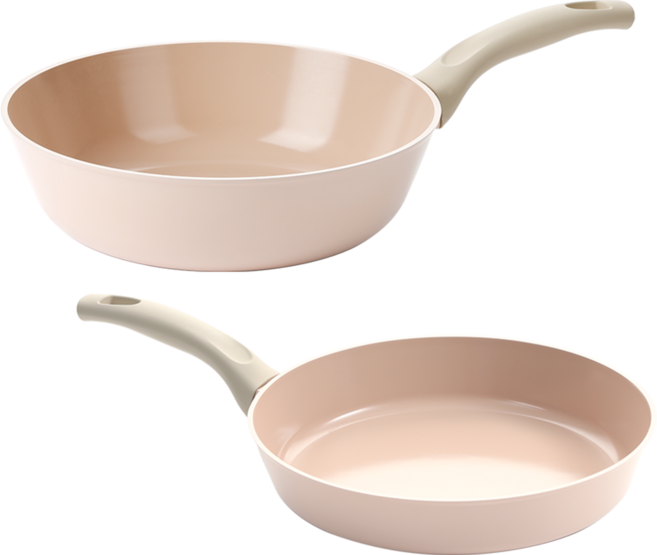 NEOFLAM 公司貨 Rosey系列 電磁爐適用陶瓷塗層鑄造雙鍋組 2入, 蜜桃粉, 1套, 平底鍋 28cm + 炒鍋 28cm