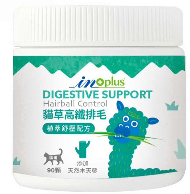 in plus 贏 貓草高纖排毛 植萃舒壓配方, 1個, 毛球 + 腸道健康, 90顆