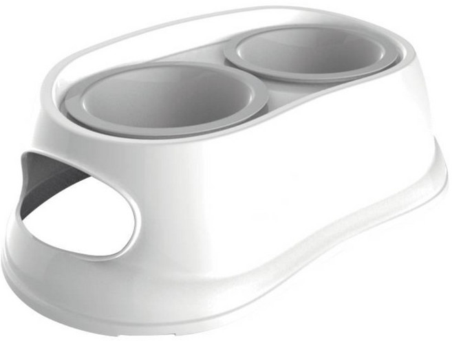 M-PETS 塑製輕便型雙碗組 700ml, 白色 + 灰色, 1套