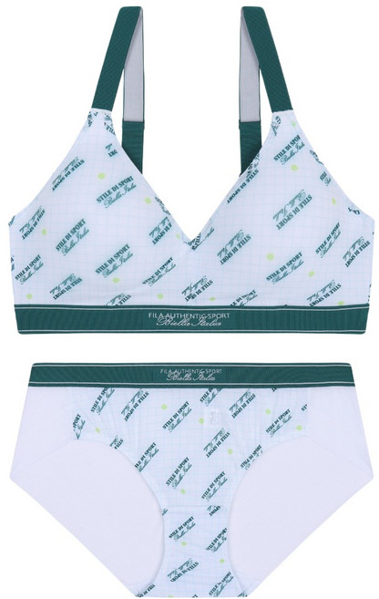 휠라 여성용 영테니스 테니스볼 프린트 노와이어 브라 FI4BAH + 팬티 DRH1451F 세트