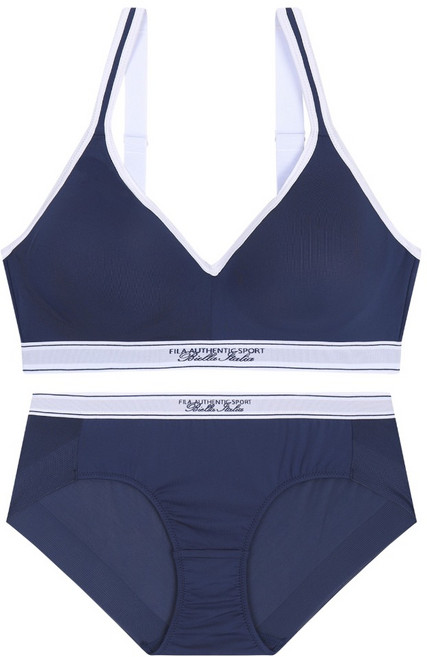 휠라 여성용 영테니스 배색 포인트 노와이어 브라 FI4BAH + 드로즈 DRH1452F 세트