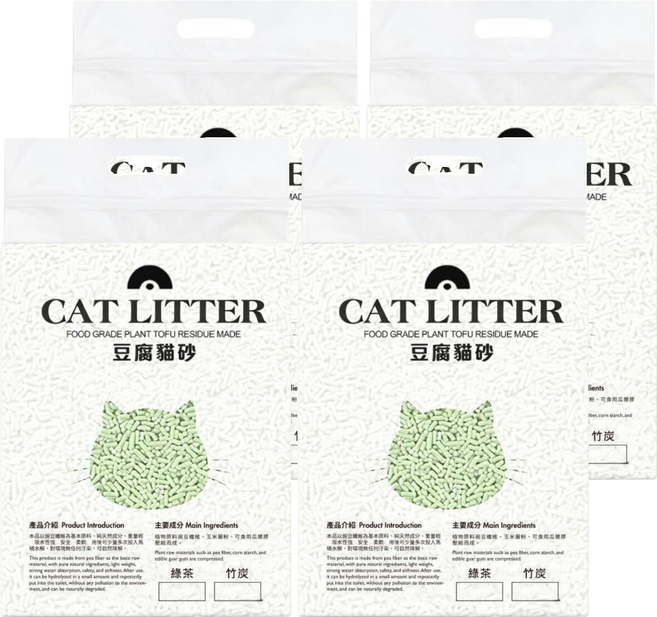 KAOJING 高精寵物 CAT LITTER豆腐貓砂, 2kg, 4袋, 綠茶