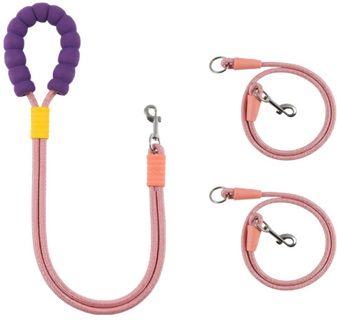 리치독스 강아지 핸즈프리 트윈 리드줄 세트, 1세트, 퍼플 + 핑크