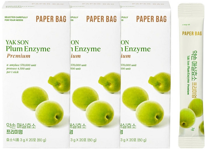 페이퍼백 약손 프리미엄 매실효소 20p, 60g, 3개