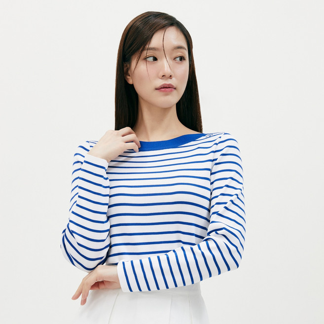 PLASTIC ISLAND 女款船型領條紋T恤 PR2KL362